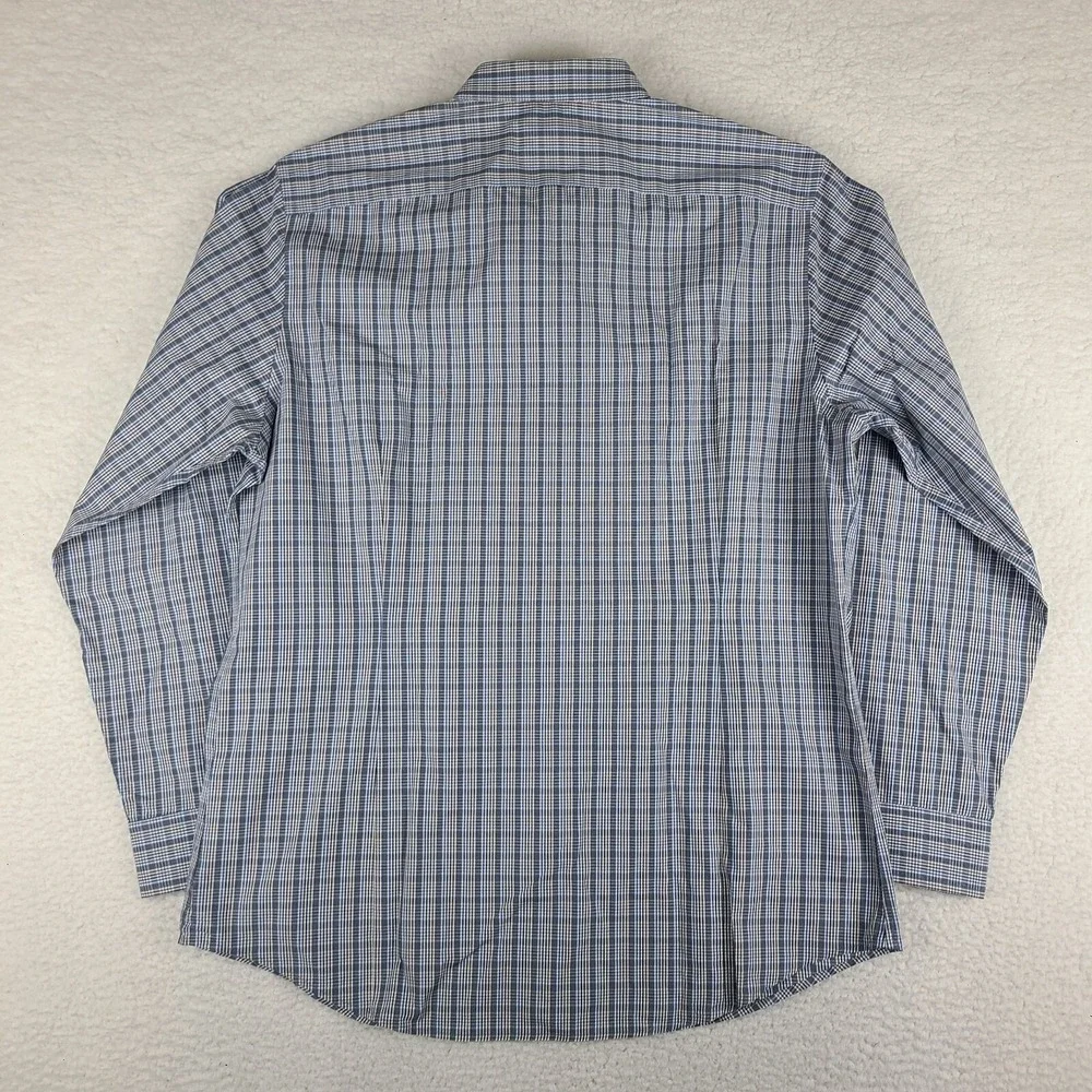 Banana Republic Shirt Mens XL Blue Brown Plaid Tailored Slim Fit Dress Button Up